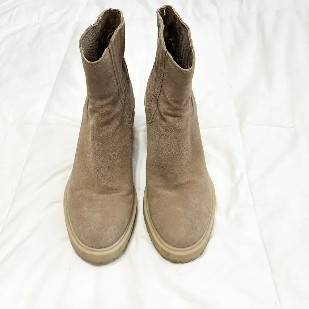 Dolce Vita Caster H2O Waterproof Platform Suede Ankle Boots Tan Size 8 EUC - Picture 5 of 10